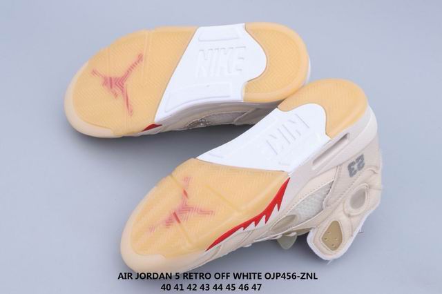 Air Jordan 5 Men Shoes Beige OFF White;